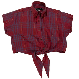 🎈Vintage California Select Original’s 80s  Plaid Tie Front Crop Top size M-L